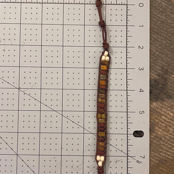 Leather Wrap Bracelet - Red Creek Jasper, Serpentine Jade, Silver Artisan Button - Picture 8 of 8